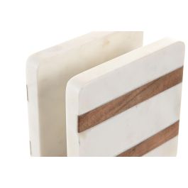 DKD Home Decor Servilletero Urban de Mármol y Acacia Blanco Natural 7 x 12.7 x 12.7 cm