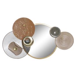 DKD Home Decor Decoración Pared Moderna Círculos Metal Espejo Terracota Dorado Gris 96.5x59x7 cm