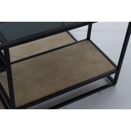 DKD Home Decor Mesa Centro Loft Metal Madera Espejo Negro Natural 120x60x50 cm