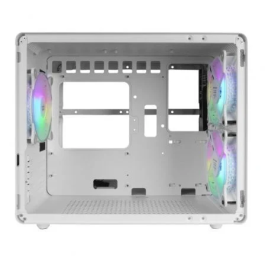 Mars Gaming Caja Gaming Minitorre MC-400 Blanca, Diseño Doble Cámara, Refrigeración FRGB Integrada, Ventana Cristal Templado, Micro-ATX, Mini-ITX
