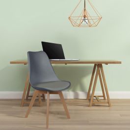 Home Deco Factory Silla COPENHAGUE Acolchada Gris Diseño Escandinavo Patas Madera Haya 49x58 cm