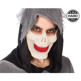 Máscara Calavera Blanca Diseño Sarcástico Hombre Esqueleto Sonrisa Marcada Capucha Negra Halloween Terror
