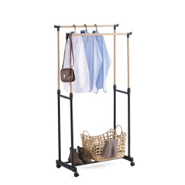 Confortime Perchero Doble Wood 80x43x90-160 cm - Barra Ajustable de Acero y Madera (6 Unidades)