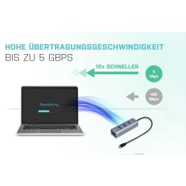 I-tec Hub USB-C con 4 Puertos USB 3.0 para Ordenador Portátil, Tablet y Teléfono Inteligente, Conexión Rápida de Datos y Carga