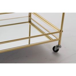 DKD Home Decor Camarera Glam Mesa Auxiliar Carro Bar de Metal y Espejo, Dorada, 2 Estanterías, Doble Cara, 76x40x76 cm