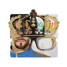 Gafas Corona Dorado con Pedrería Multicolor - Accesorio para Disfraces de Monarca o Medievales