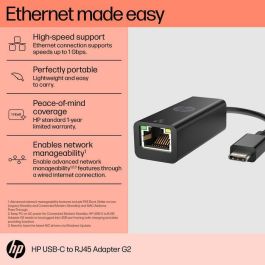 HP Adaptador USB-C a RJ45 G2 – Conexión Ethernet fácil y rápida para dispositivos USB-C