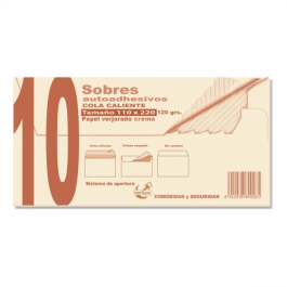 Sam 664926 Paquete de 10 sobres crema verjurado 120 gr, 110x220 mm, papel verjurado Precio: 7.49999987. SKU: BIX664926