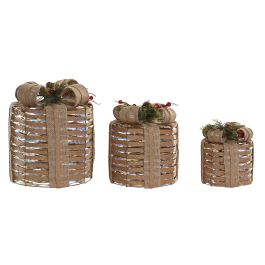 DKD Home Decor Adorno Navideño Alpina LED de Ratán y PE Natural Multicolor, 25x25x30 cm, Set de 3 Piezas (Pack de 2) Precio: 97.79000022. SKU: B15BCPHPC3