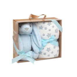 KioKids Conejo De Peluche Azul Con Mantita De Estrellas 25cm Juguete Para Bebé +0 Meses