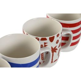 DKD Home Decor Taza Mug Boho de Porcelana 380ml, Apta para Microondas y Lavavajillas, Colores Azul Rojo, 4 Unidades