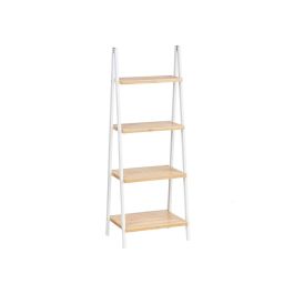 Berilo Estantería Escalera de Bambú y Madera, 4 Estantes, Color Blanco y Natural, 40x109x30 cm