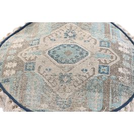 DKD Home Decor Cojín de Suelo Árabe de Algodón y Poliéster Hecho a Mano con Flecos Azul Marrón Beige 40x40x40 cm