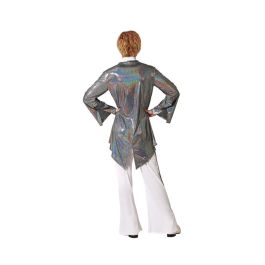 Disfraz Estrella Rock Glam Plateado Hombre Adulto XL - Traje Completo con Chaqueta, Pantalón Blanco y Pajarita Vistosa