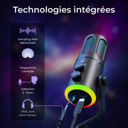 THE G-LAB K-MIC-NEON Microfono RGB Profesional para Juegos y Streaming Negro, Compatible con Multiples Plataformas y Software