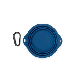 Gloria Comedero Plegable de Silicona con Mosquetón, Portátil para Perros y Gatos, Azul 550 ml
