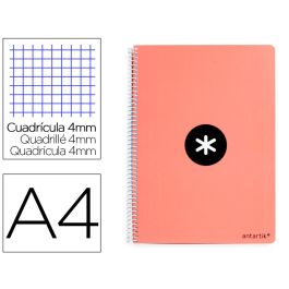 Cuaderno Espiral A4 Antartik Tapa Dura 80H 90 gr Cuadro 4 mm Con Margen Color Coral