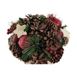 DKD Home Decor Centro de Mesa Navideño Tradicional con Piñas y Porexpan Rojo y Verde 19x19x19 cm - Pack de 2 Unidades