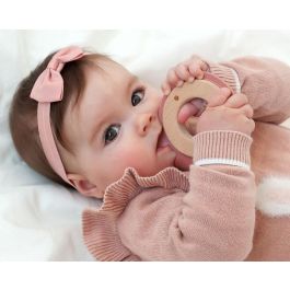 KioKids Mordedor para Bebés +3 Meses, Madera Haya y Silicona Rosa Conejito, Juguete que Alivia la Dentición y Estimula Sentidos