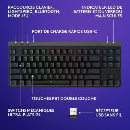 Teclado Gaming - Inalámbrico - Logitech G - G515 TKL Lightspeed - Mecánico Táctil - RGB - AZERTY - Negro