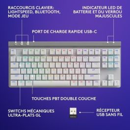 Teclado Gaming - Inalámbrico - Logitech G - G515 TKL Lightspeed - Mecánico Táctil - RGB - AZERTY - Blanco