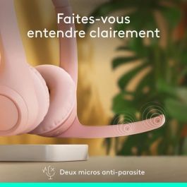 Auriculares inalámbricos Bluetooth para PC Logitech Zone 300 con micrófono con cancelación de ruido - Rosa