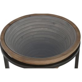 DKD Home Decor Mesita Auxiliar Moderno Natural Negro Madera y Cristal 46 x 55.5 x 46 cm