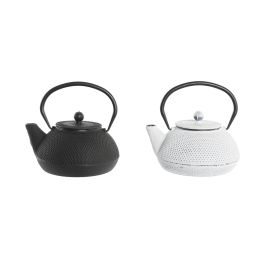 DKD Home Decor Tetera Oriental de Hierro Colado y Acero Inoxidable, 1.3L, Negro Blanco, 18x19x17.5 cm, Juego de 2 Unidades