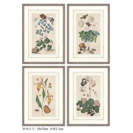 DKD Home Decor Cuadro Decorativo de Pared Cottage con Diseño Floral, Cristal y Abeto, Gris Verde, 70 x 50 cm (Set de 4)