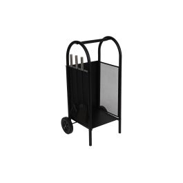 DKD Home Decor Leñera Loft Negro Acero y Plástico Set de 3 Piezas 36 x 81 x 42 cm