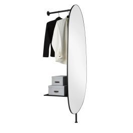 DKD Home Decor Espejo Vestidor Loft Negro de Hierro y Cristal 53.5 x 190 x 61 cm - Para Pared con Estante 2 en 1