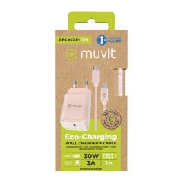 Cargador de Pared + Cable USB-C Muvit for Change Glass GaN Rosa