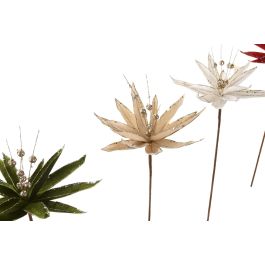 DKD Home Decor Rama de Navidad Tradicional con Flor, 60 cm de Alto, Verde Burdeos - 12 Unidades de Poliéster Surtidas