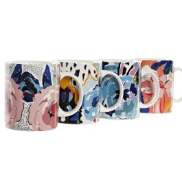 DKD Home Decor Taza Floral Porcelana New Bone Multicolor 8 x 9.5 x 12 cm (12 Unidades) 320ml