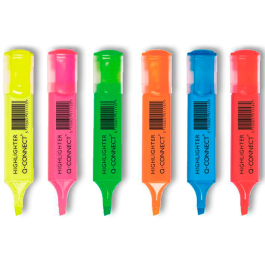 Q-connect Rotulador Fluorescente Punta Biselada, Caja de 6 Unidades, Colores Surtidos