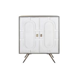 DKD Home Decor Aparador Moderno Colección Cruz Rombo Blanco Dorado de Mango y Latón Hecho a Mano, 2 Puertas, 2 Estantes, 93x41x114 cm