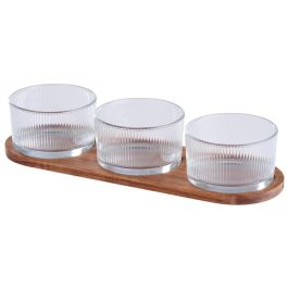 Day Juego de 3 Boles de Vidrio Estriado con Bandeja de Acacia - Elegante y Práctico para Servir Aperitivos Precio: 6.59000001. SKU: B15QDJD7E2