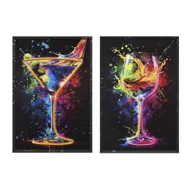 DKD Home Decor Cuadro Decorativo Led de Lienzo Estilo Loft Cocktail Multicolor Negro 93x63x3.7 cm (2 Unidades)