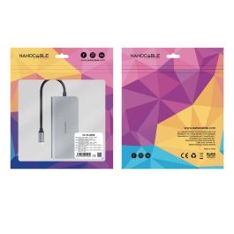 Nanocable 10.16.4609 Concentrador Docking Station USB-C 8 en 1: HDMI 4K 60Hz, 3x USB 3.0, RJ45 Gigabit, Lector SD/TF, USB-C PD 100W, Aluminio Gris