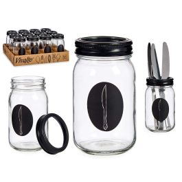 Cubertero de Vidrio con Tapa de Metal Vivalto 8x13x8 cm, 450 ml (24 Unidades) Precio: 38.95000043. SKU: B1HBYX9BQ7
