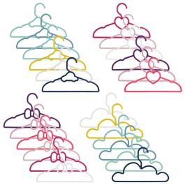 Home Deco Kids Juego De 6 Perchas Infantiles Con Modelos Surtidos: Corazones, Lazos, Coches, Nubes, Con Barra Inferior Y Muescas Laterales - 28x0,5x17 Cm