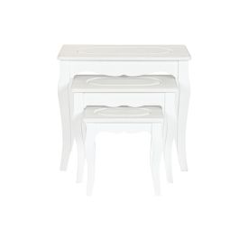 DKD Home Decor Mesita Auxiliar Romantico Gris Claro Blanco Madera MDF Set 3 Piezas 35 x 47 x 53 cm