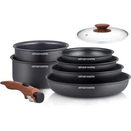 Arthur Martin Batería de Cocina de 8 Piezas en Aluminio con Mango de Madera, Antiadherente, Apta para Inducción Precio: 88.69000041. SKU: B1JBD3C3WM