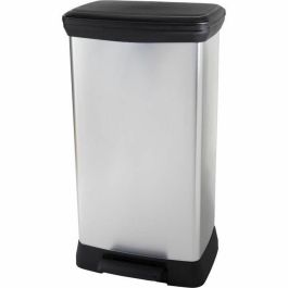 Curver CUR3253924839981 Papelera Duo Rectángulo DECO BIN, 46L (23+23L) Doble Compartimento, 39x29x72cm, Gris Metalizado