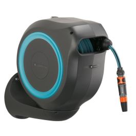 Gardena Enrollador de Manguera para Pared RollUp M Automático 20m 11mm Antitorsión Antibloqueo Borde Azul Kit con Conectores y Lanza
