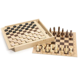 Jeujura Juego de Damas y Ajedrez de Madera con Caja Reversible 31 x 31 x 5 cm para Niños a Partir de 5 Años