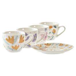 DKD Home Decor Taza Set Plato Flores Shengda Urban Multicolor Blanco Porcelana 90ml (12 Unidades) 6 x 5 x 8.5 cm