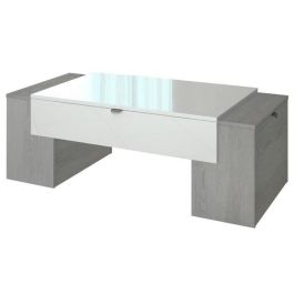 LUCKY Mesa de centro de estilo moderno con roble ceniciento y decoración blanca brillante - L 123 x W 42 cm Precio: 151.50000052. SKU: B1BTQBADRC