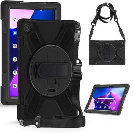 eSTUFF Funda Defender AUSTIN para Lenovo Tab M10 3ra Gen 2022 10.1 (TB-328FU/TB-328XU) antigolpes con soporte y correa - Negro