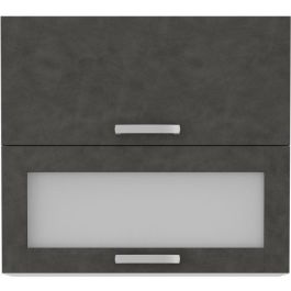 LASSEN Armario Alto con 2 Puertas Basculantes, 1 Cristal, Gris Mate - A 80 x P 31,6 x A 72 cm